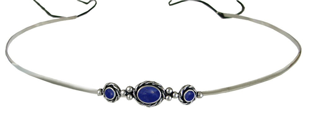 Sterling Silver Renaissance Style Exquisite Headpiece Circlet Tiara With Lapis Lazuli